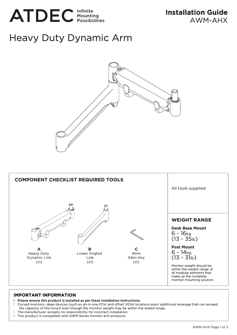 Página 1 del manual Manual de usuario Atdec Modular AWM-AHX-B