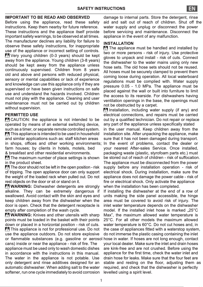 Page 1 de la notice Instructions / montage Hotpoint HIC 3O33 WLEG