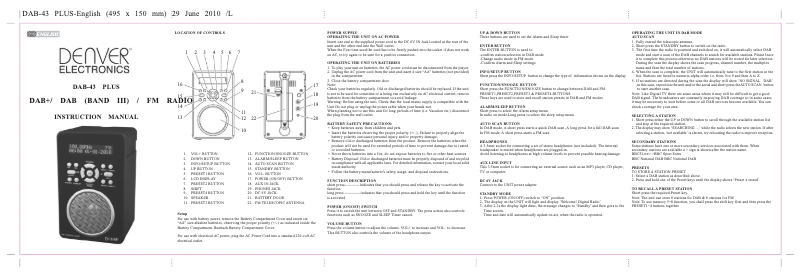 Page 1 de la notice Manuel utilisateur Denver DAB-43