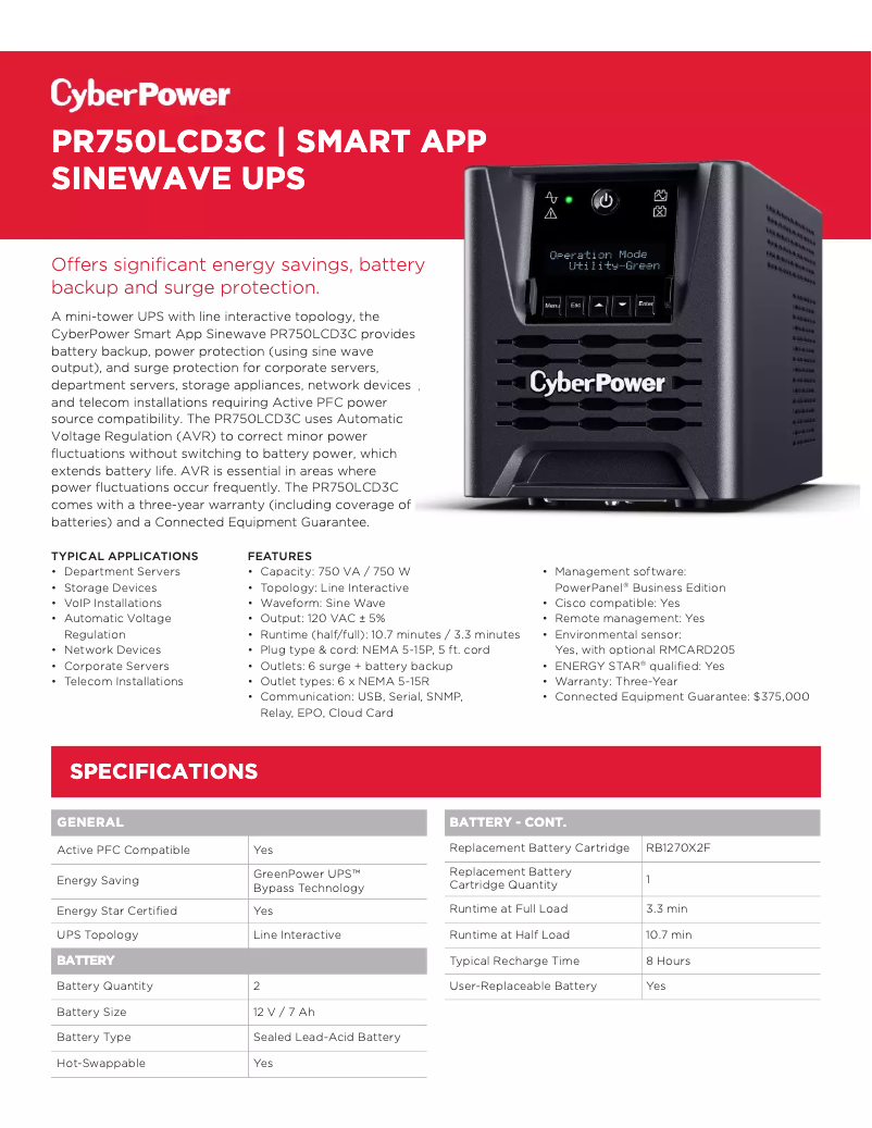 Page n°1 - Fiche technique CyberPower PR750LCD3C