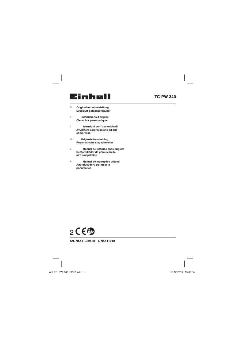 Page n°1 - Manuel utilisateur Einhell TC-PW 340
