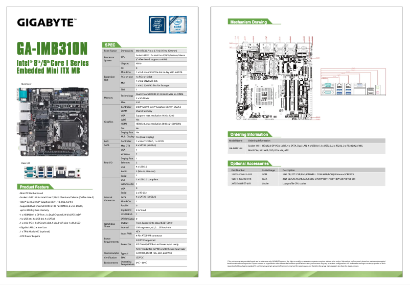 Page 1 de la notice Fiche technique Gigabyte GA-IMB310N