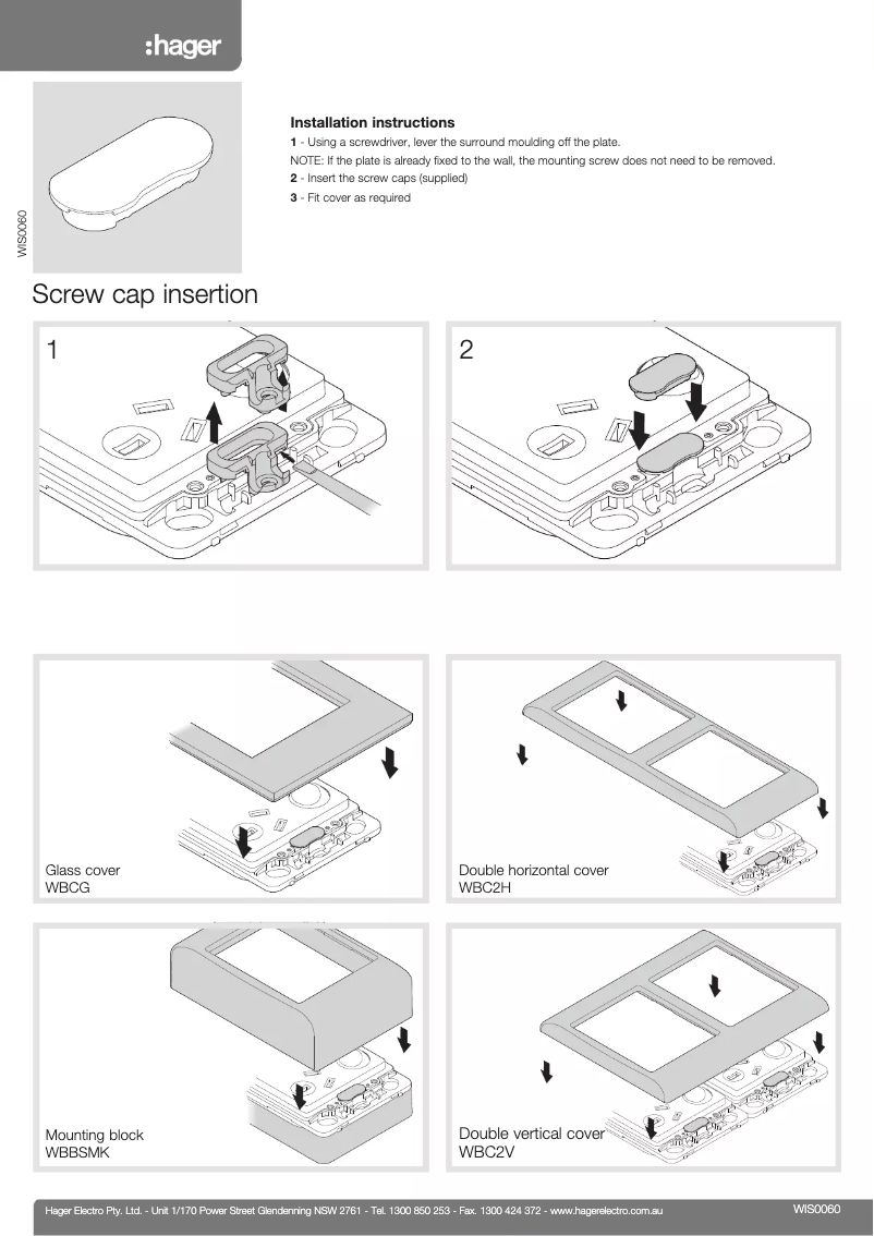 Page 1 de la notice Manuel utilisateur Hager WBC2V