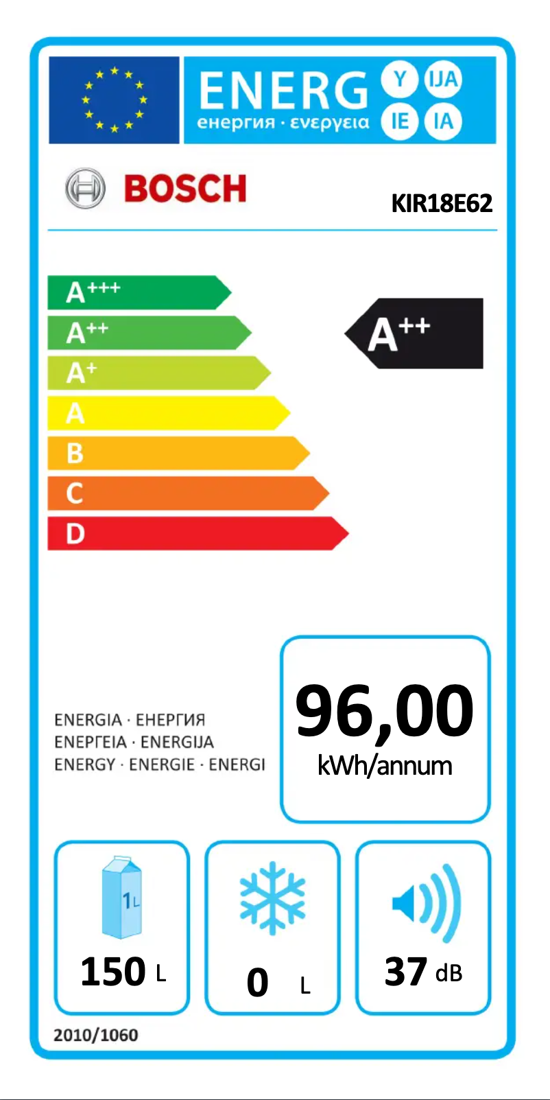 Page n°1 - Label énergétique Bosch KIR18E62