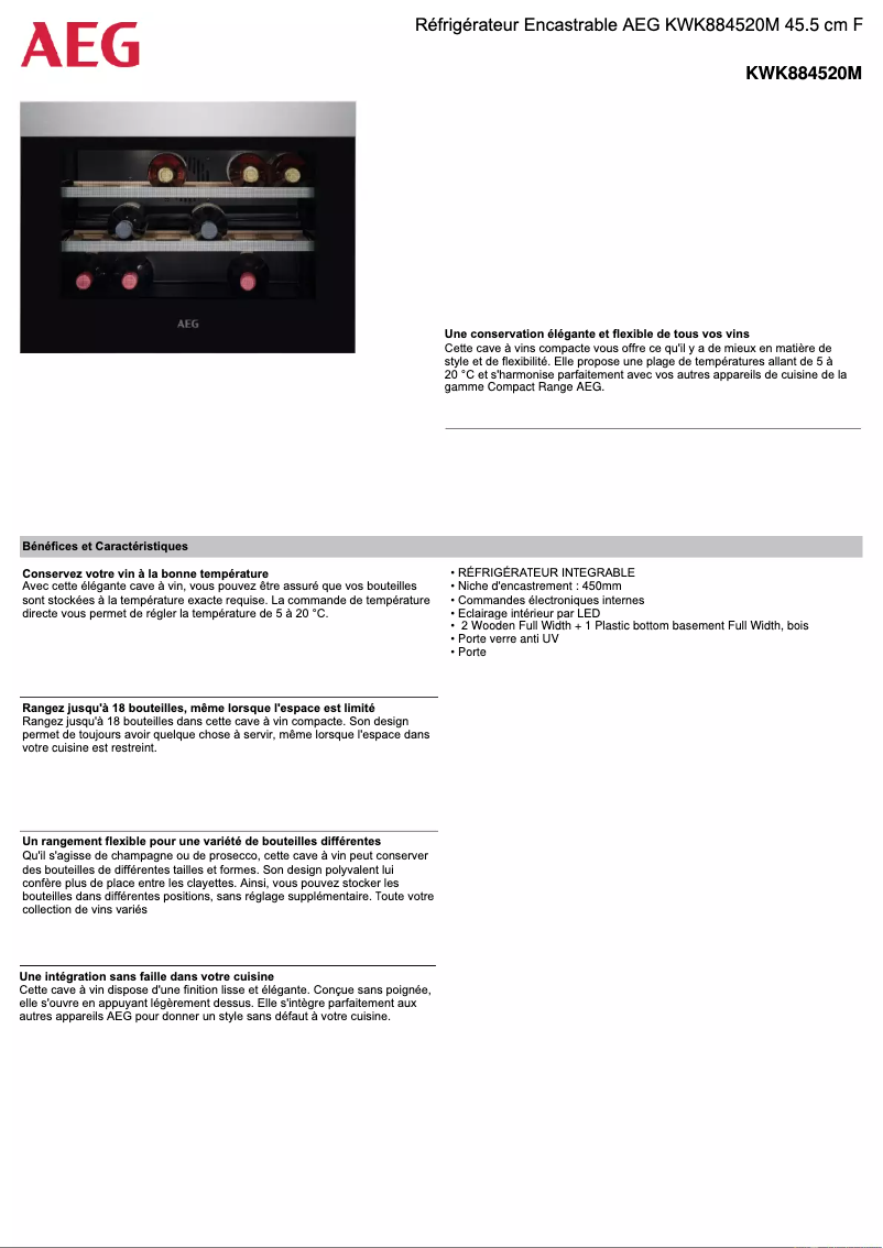 Page 1 de la notice Fiche technique AEG KWK884520M