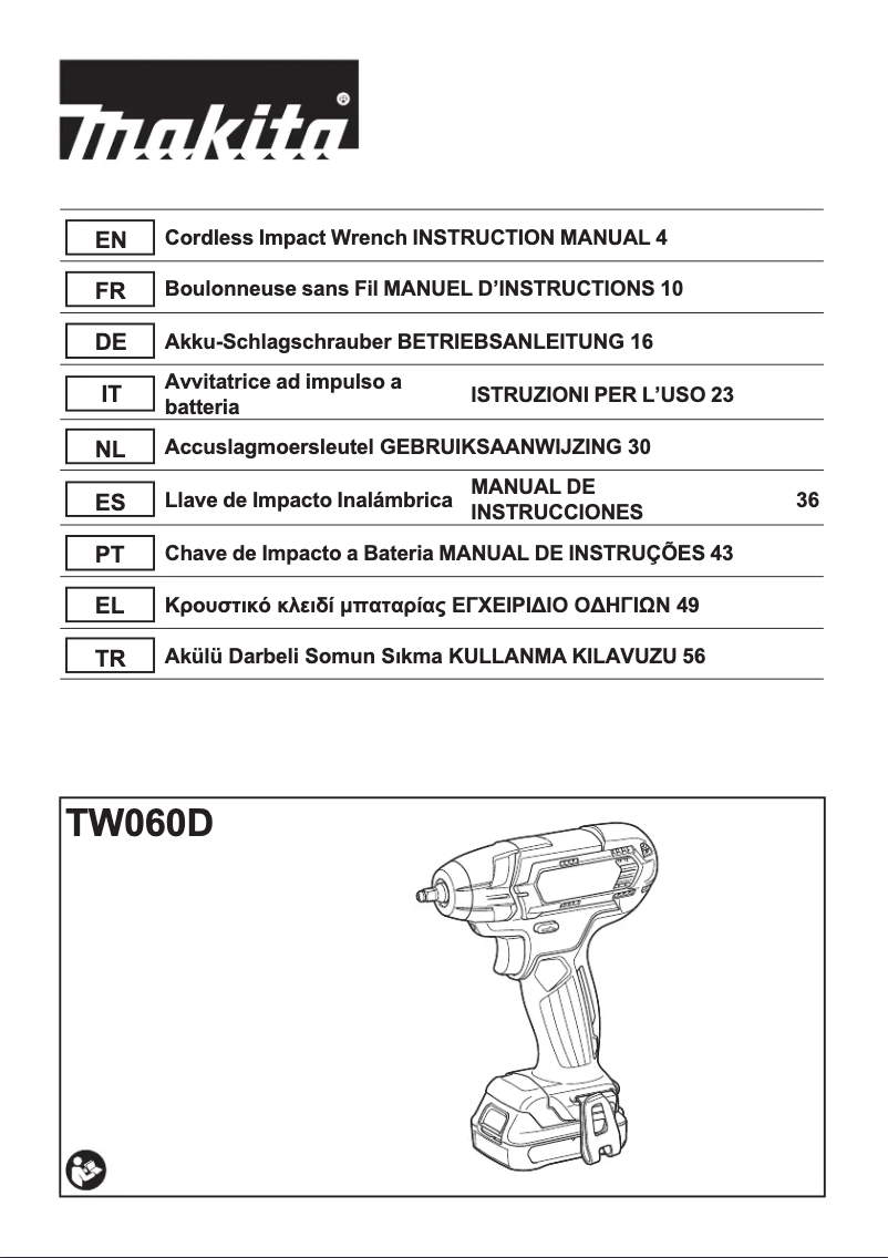 Page 1 de la notice Manuel utilisateur Makita TW060DZ