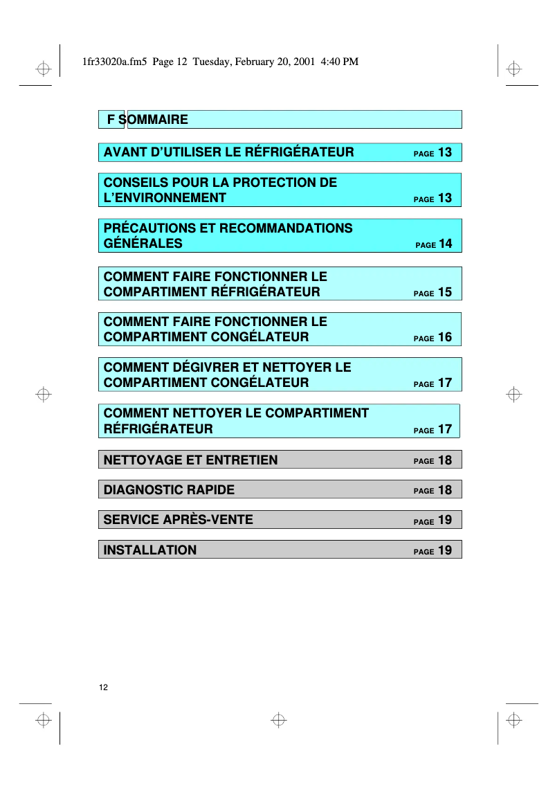 Page 1 de la notice Manuel utilisateur Whirlpool ARZ 909/H/BR