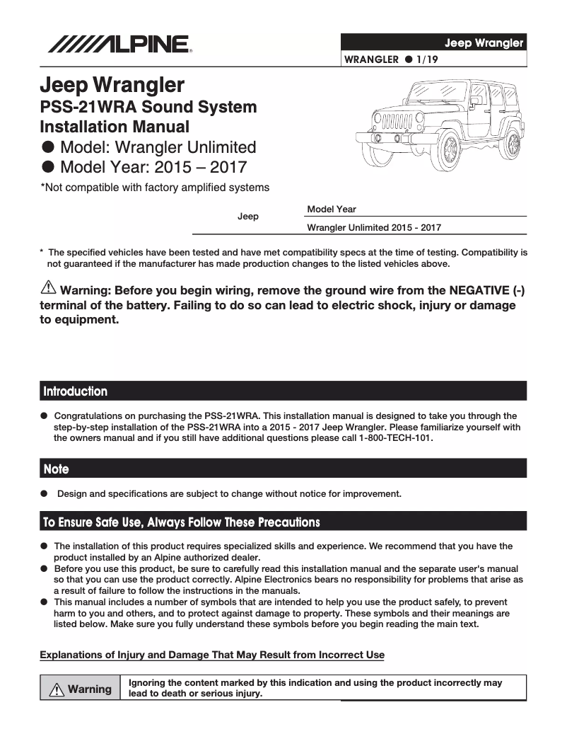 First page image of the manual for PSS-21WRA