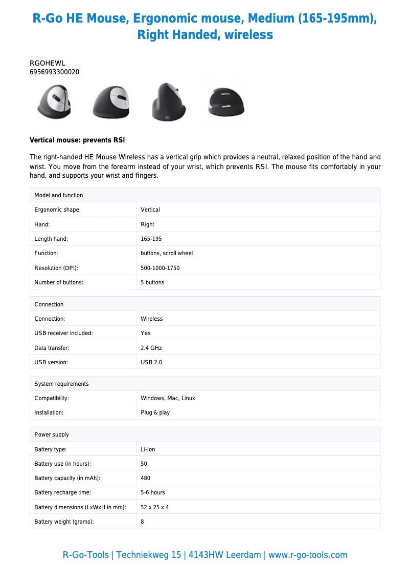Page n°1 - Manuel utilisateur R-Go Tools HE Mouse