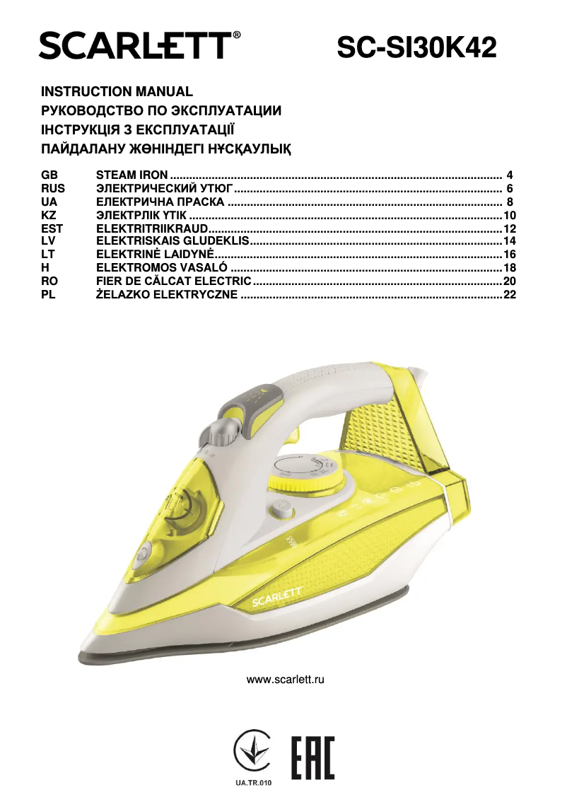 Page n°1 - Manuel utilisateur Scarlett SC-SI30K42
