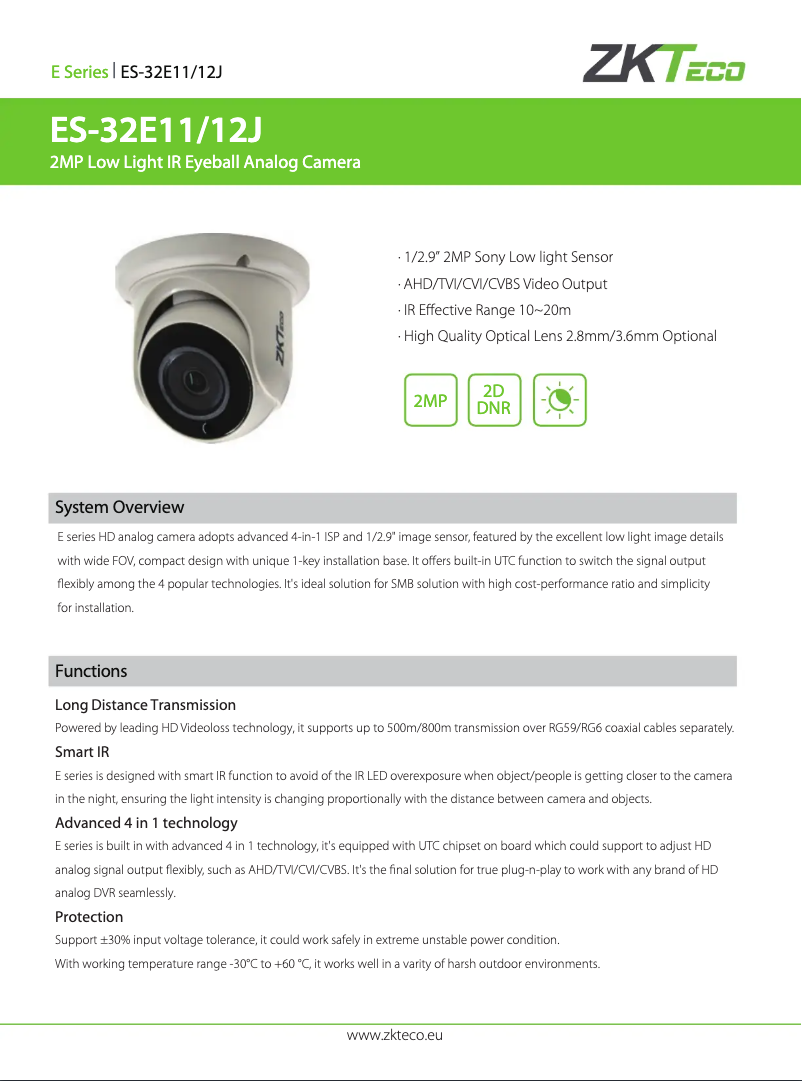 Page n°1 - Manuel utilisateur ZKTeco ES-32E11J