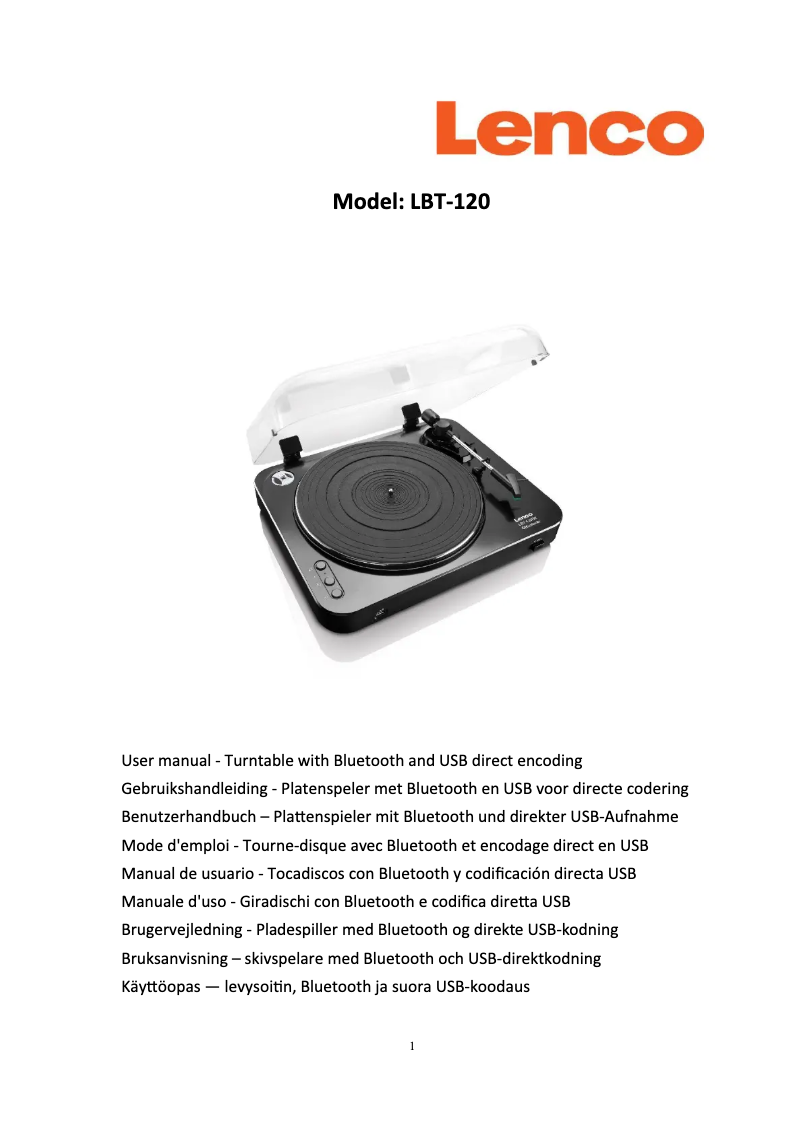 Page n°1 - Manuel utilisateur Lenco LBT-120BK
