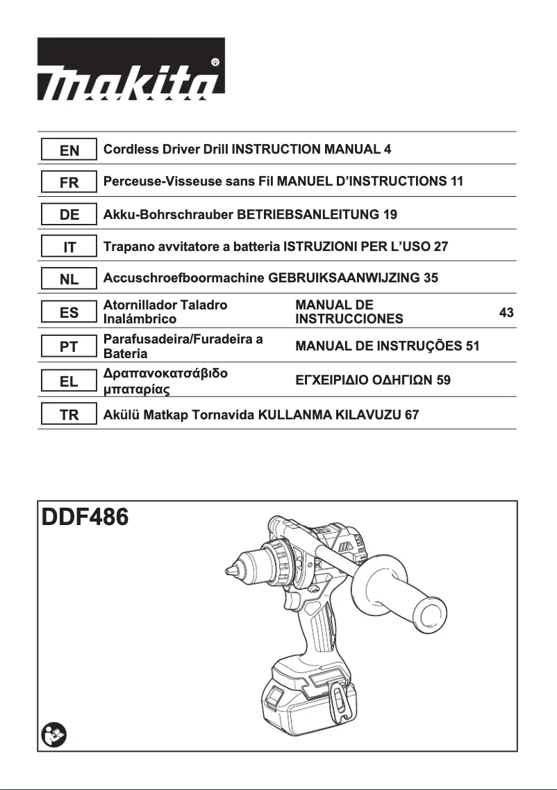 Page 1 de la notice Fiche technique Makita DDF486Z