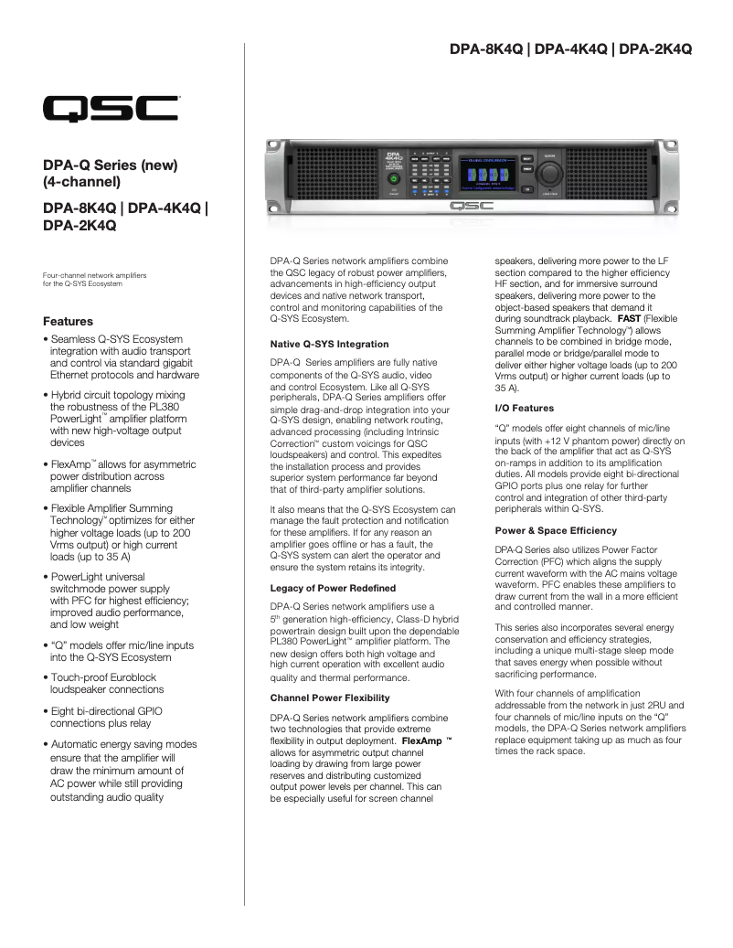 Página 1 del manual Ficha técnica QSC DPA-8K4Qn