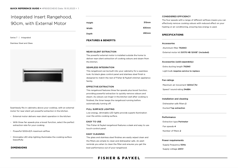 Page n°1 - Fiche technique Fisher & Paykel HP90IDCHEX3