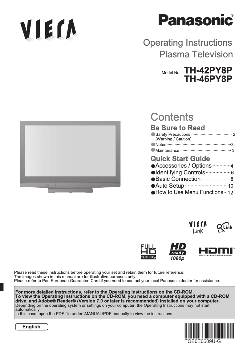 Page 1 de la notice Manuel utilisateur Panasonic Viera TH-46PY8P