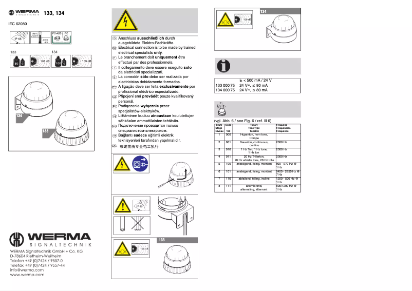 Page n°1 - Manuel utilisateur Werma 134