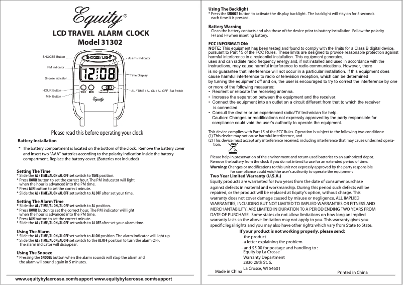 Page 1 de la notice Manuel utilisateur La Crosse Technology 31302