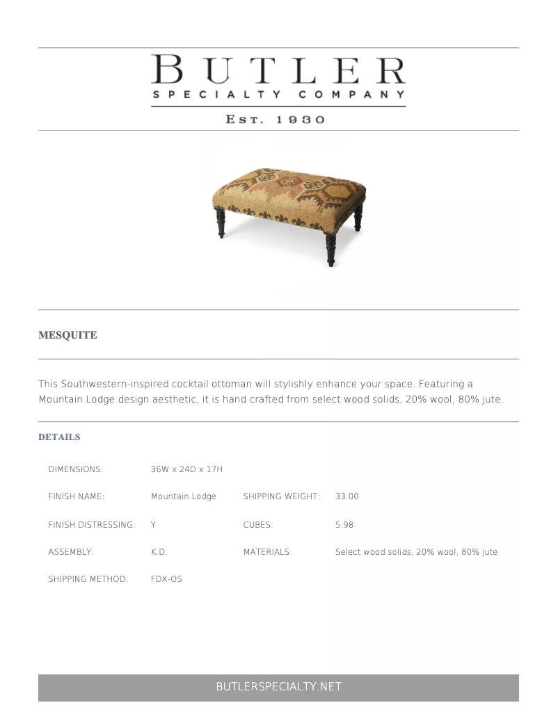 Page 1 de la notice Manuel utilisateur Butler Mesquite 6096120