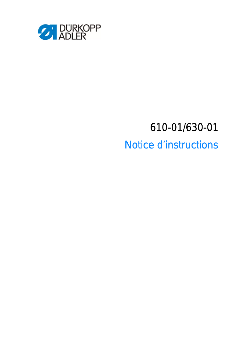 Page 1 de la notice Manuel utilisateur Dürkopp Adler 610-01