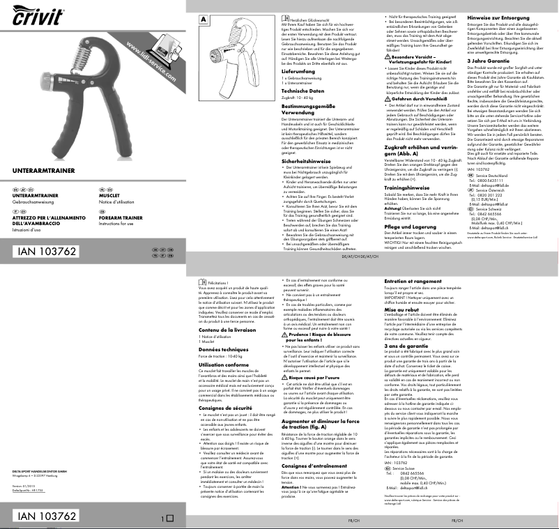 Page 1 de la notice Manuel utilisateur Crivit IAN 103762