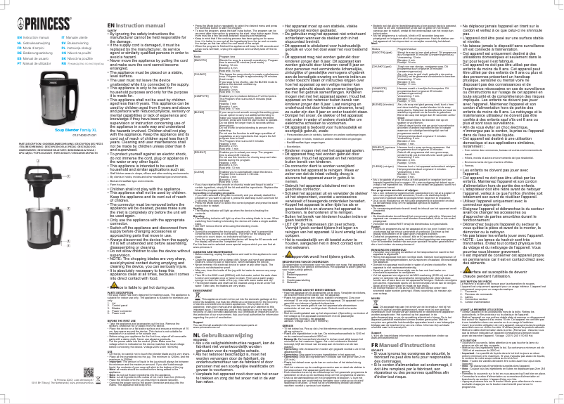 Página 1 del manual Manual de usuario Princess Soup Blender Family XL