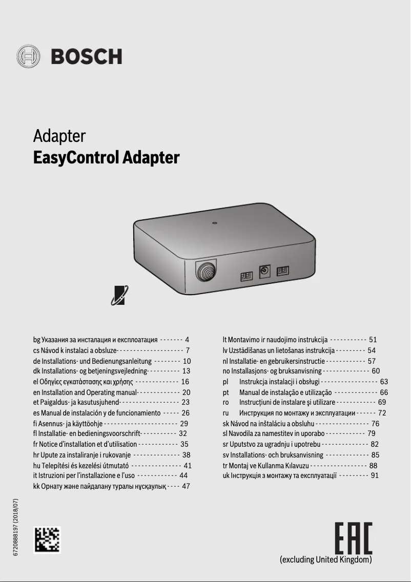 Page 1 de la notice Manuel utilisateur Bosch EasyControl Adapter