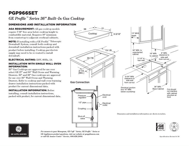 Page 1 of the manual Technical Sheet GE Profile PGP966SETSS
