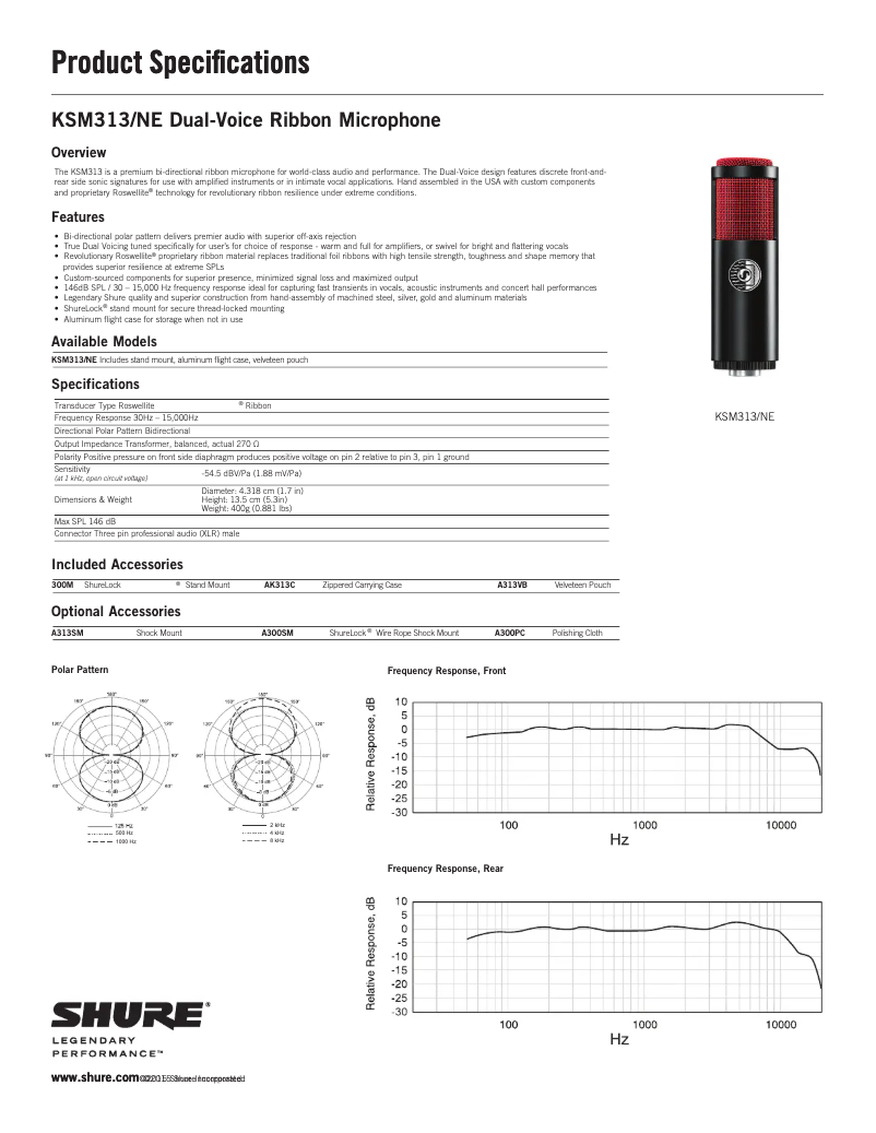 Page n°1 - Fiche technique Shure KSM313