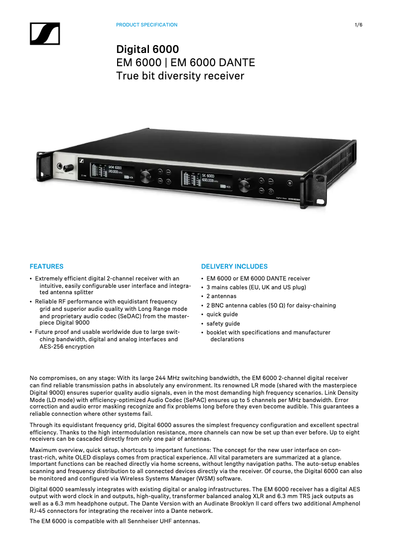 Page n°1 - Fiche technique Sennheiser EM 6000