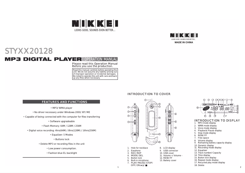 Page 1 de la notice Manuel utilisateur Nikkei STYXX20128