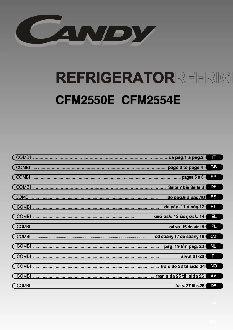 Page 1 de la notice Manuel utilisateur Candy CFM 2554E