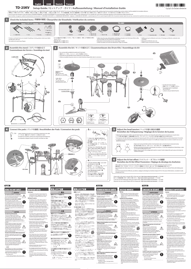 Page 1 de la notice Guide d'installation Roland TD-25KV