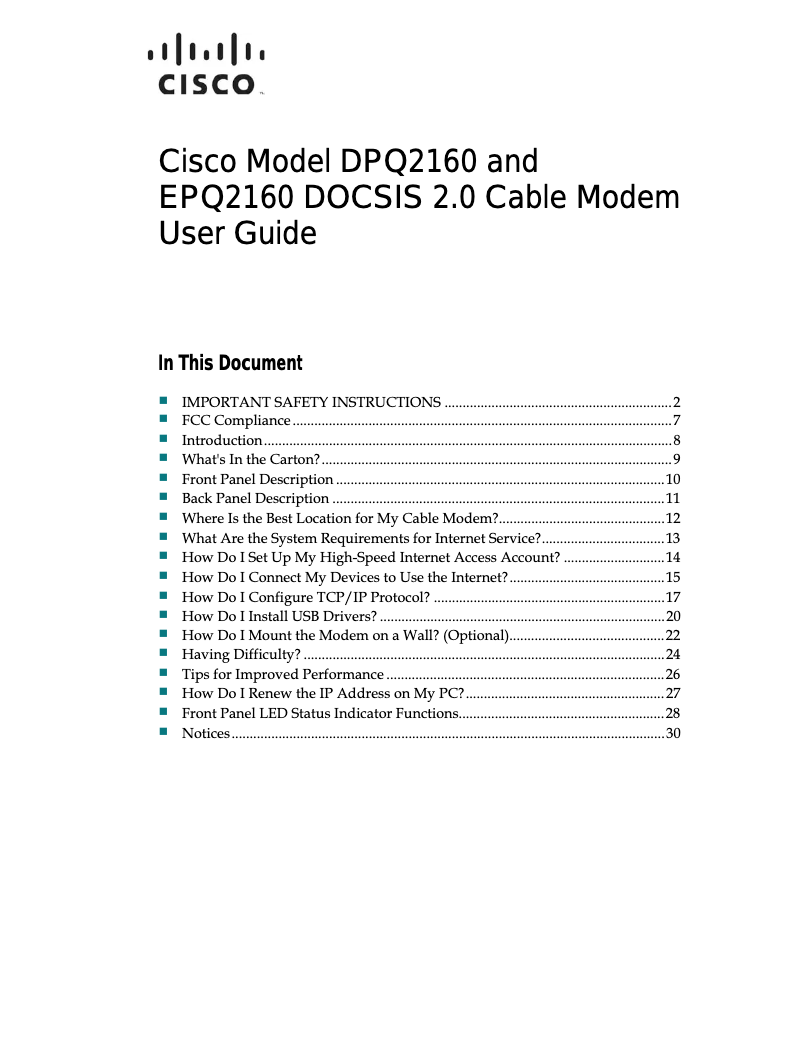 Page n°1 - Manuel utilisateur Cisco DPQ2160