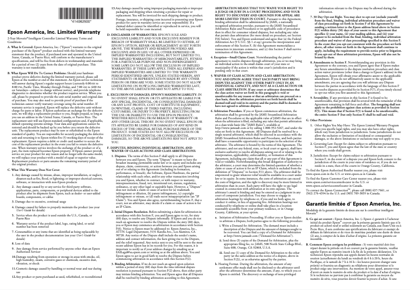 Page 1 de la notice Informations de garantie Epson Moverio BT-35ES