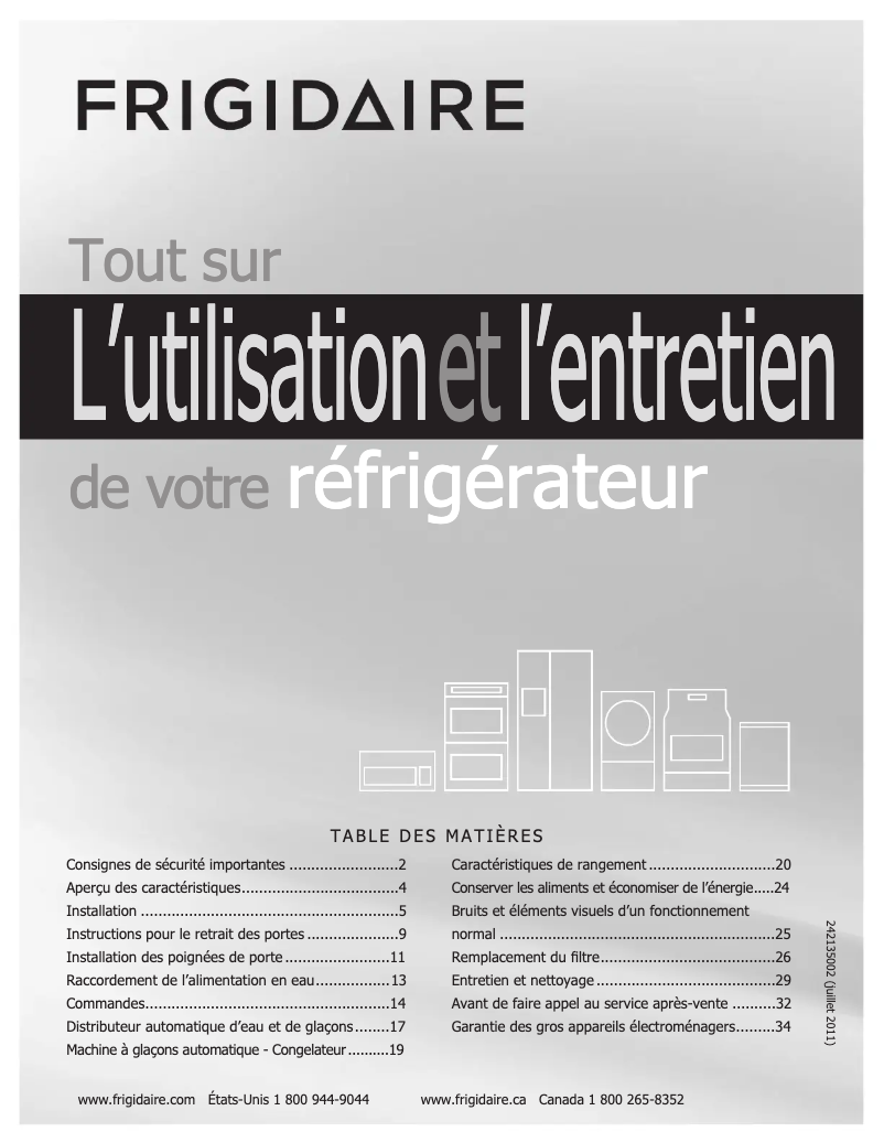 Page n°1 - Manuel utilisateur Frigidaire FGHB2869LE