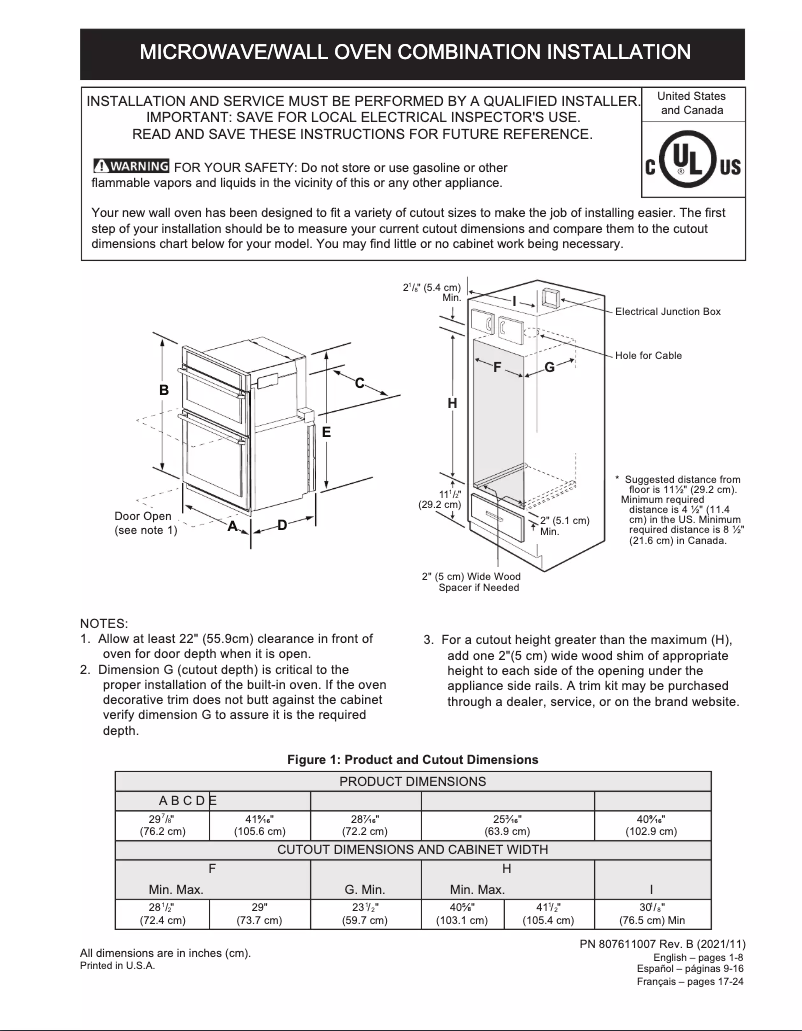 Page 1 de la notice Guide d'installation Frigidaire GCWM3067AF
