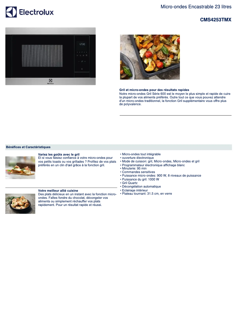 Page n°1 - Fiche technique Electrolux CMS4253TMX