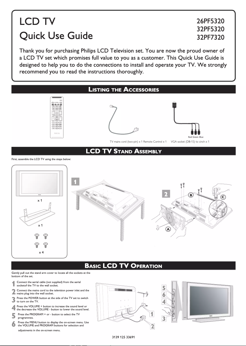 Page 1 de la notice Guide de démarrage rapide Philips 32PF7320