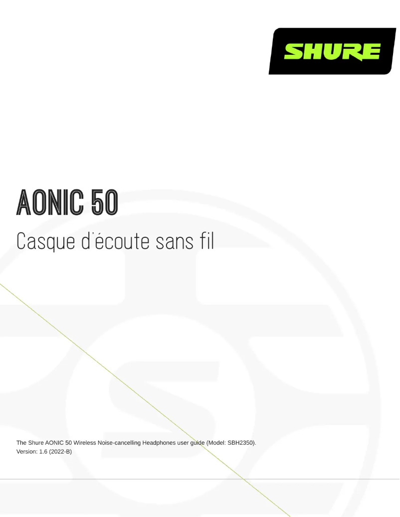 Page 1 de la notice Manuel utilisateur Shure AONIC 50