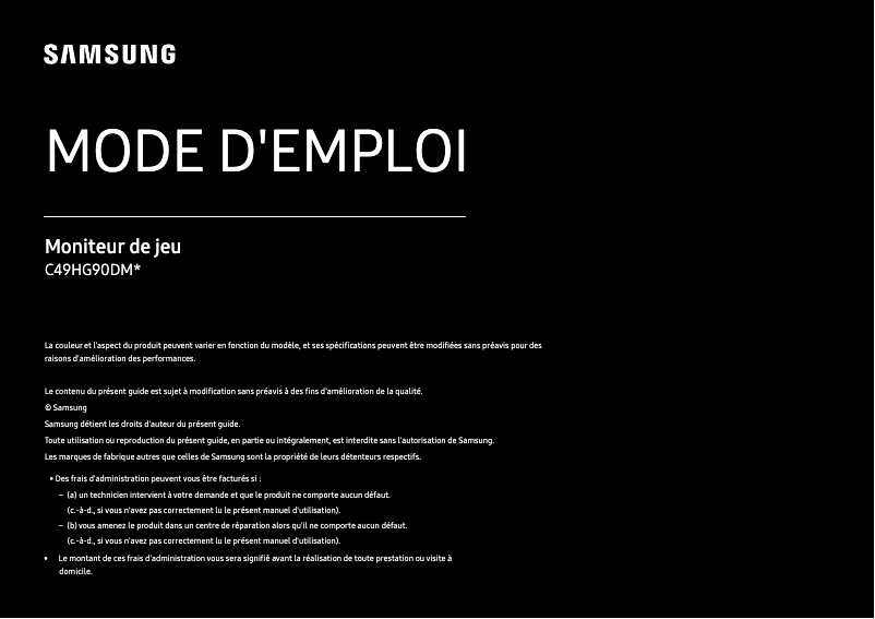 Page 1 de la notice Manuel utilisateur Samsung C49HG90DMN
