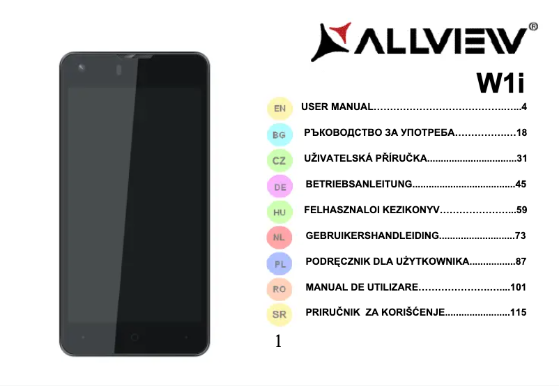 Page 1 de la notice Manuel utilisateur Allview W1i
