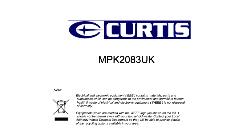 Page 1 de la notice Manuel utilisateur Curtis MPK2083UK