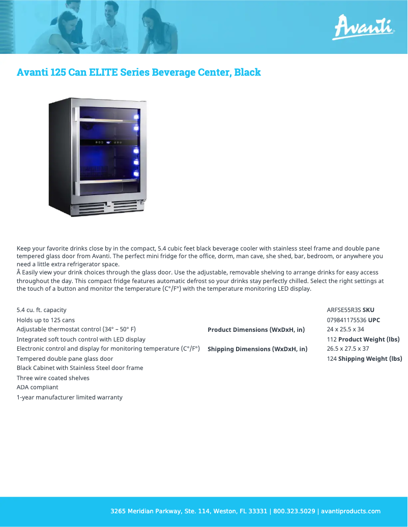 Page 1 de la notice Fiche technique Avanti ARFSE55R3S