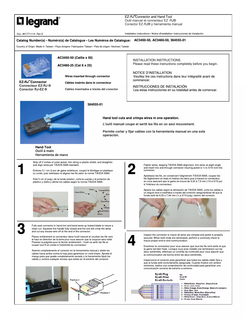 Page 1 de la notice Manuel utilisateur Legrand AC3450-50