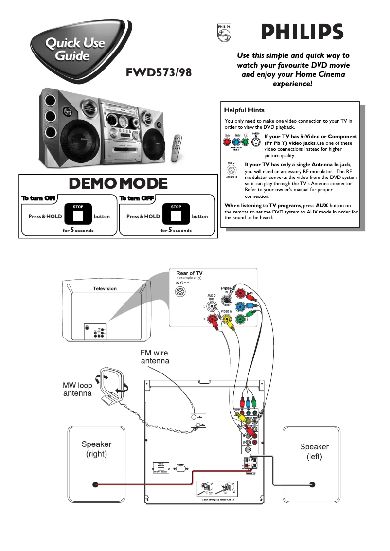 Page n°1 - Guide de démarrage rapide Philips FWD573