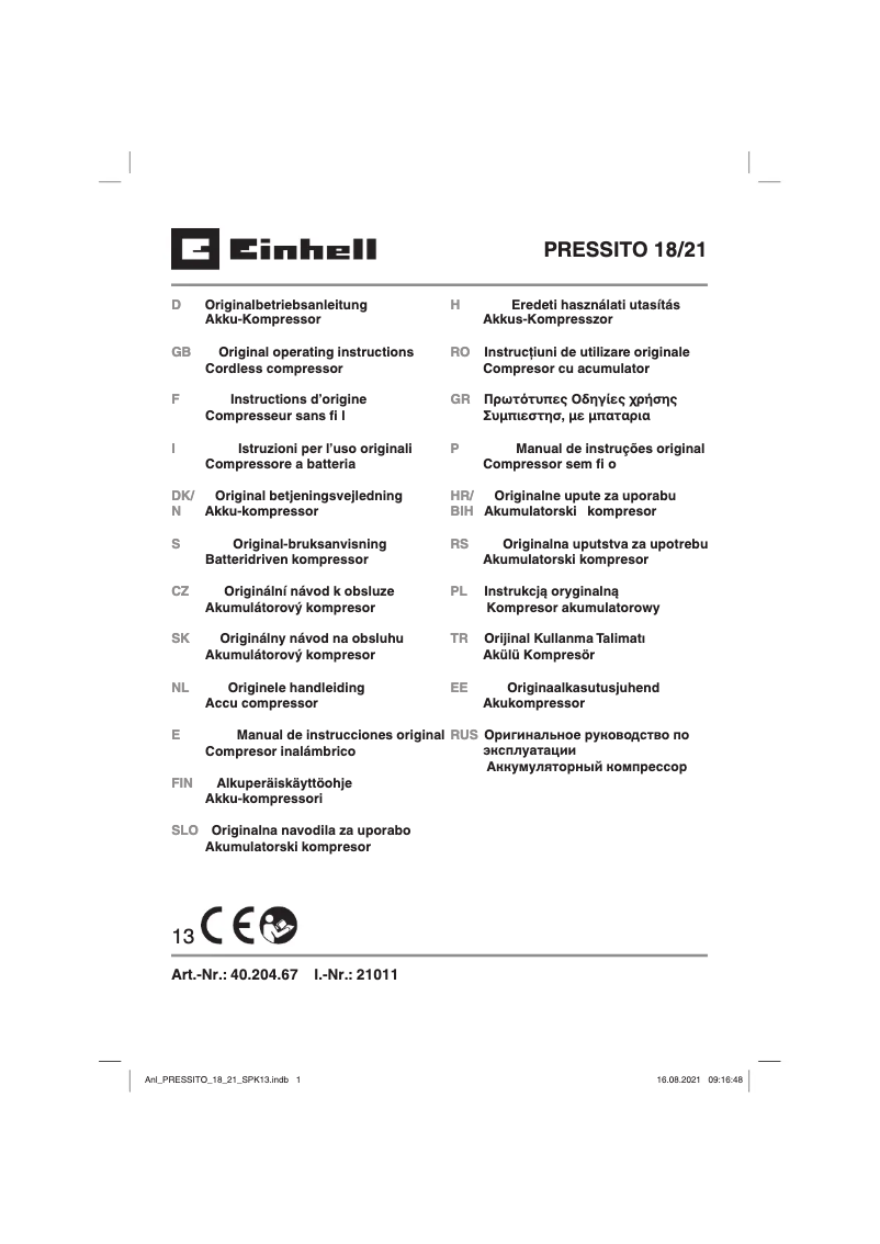 Page n°1 - Manuel utilisateur Einhell Pressito 18/21