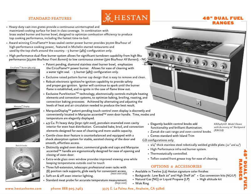 Page 1 de la notice Fiche technique Hestan KRD484GDLPWH