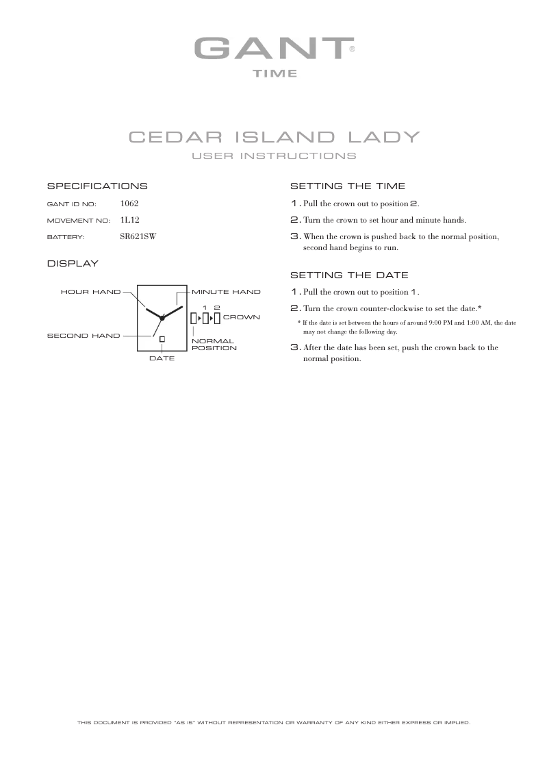Page n°1 - Manuel utilisateur Gant Cedar Island Lady 1062