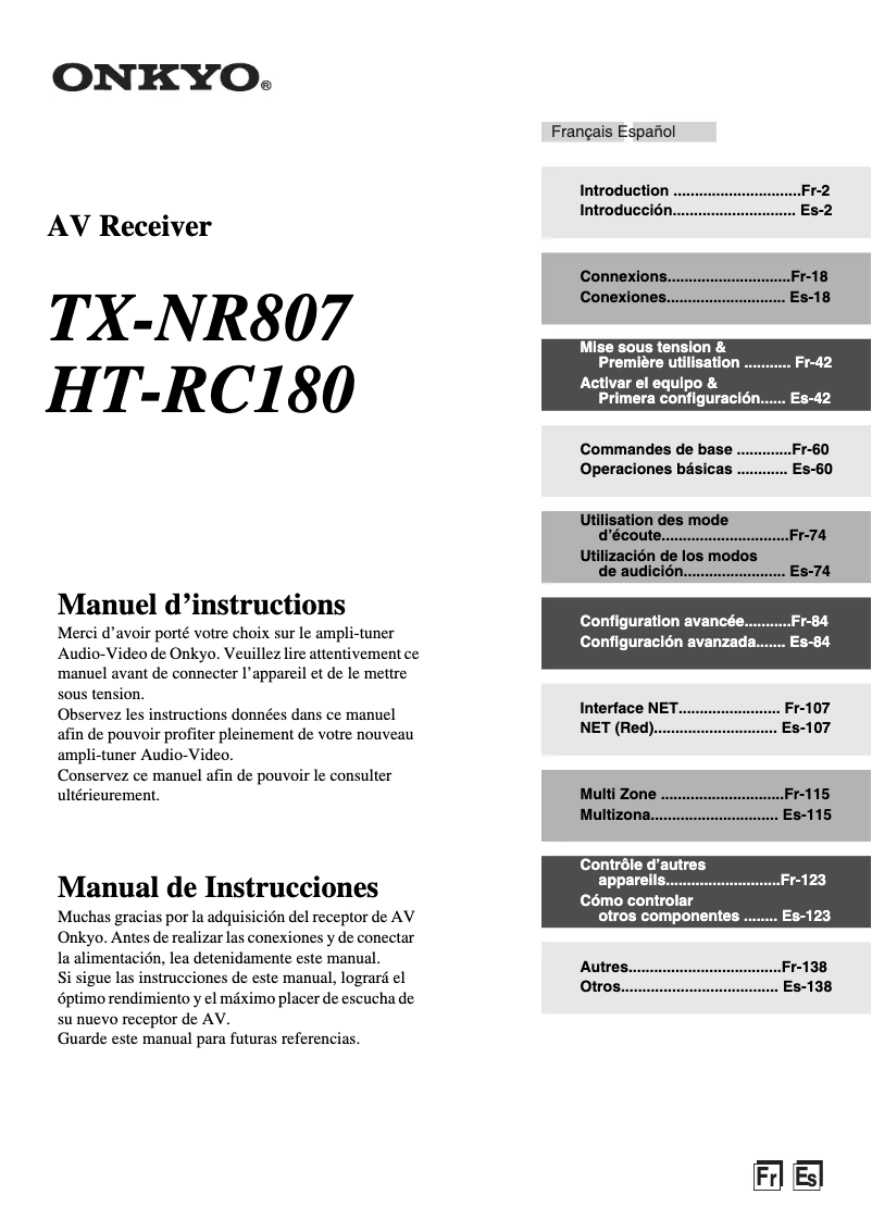 Image de la première page du manuel de l'appareil HT-RC180